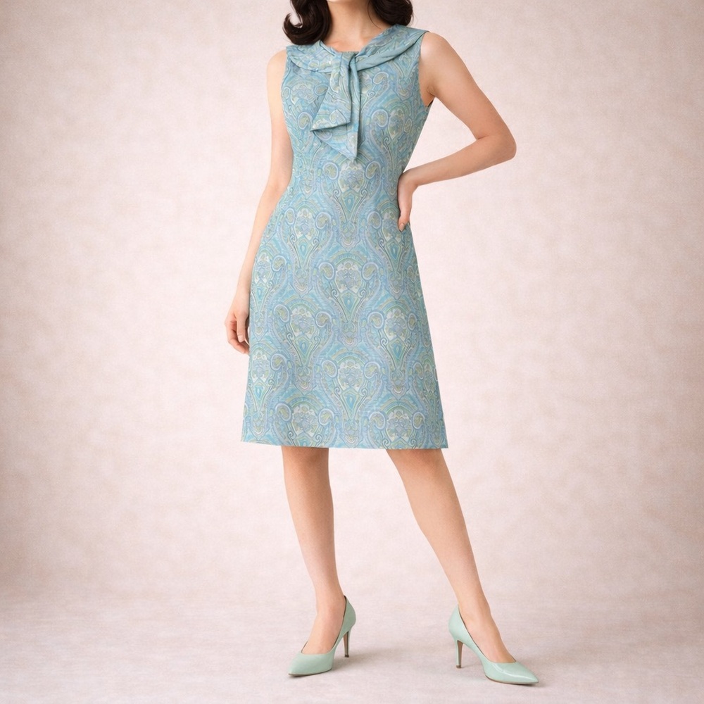 Vintage 50s 60s Dallaird's Mod Paisley Dress Pastel Blue Green Retro Size Xs
